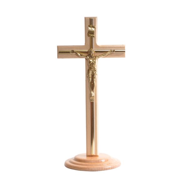 Drveni križ s korpusom na stalku 24 cm